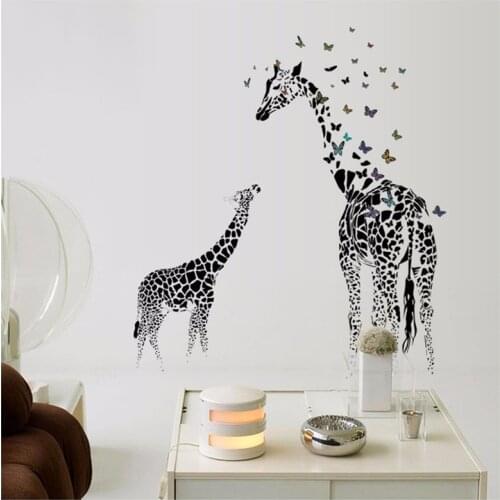 Giraffe Butterfly Wall Sticker TV Background Decoration DIY Wall Poster Home Decor Bedroom For Children Wallstick Pail Packing