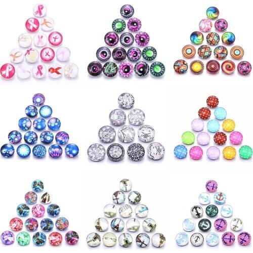 10pcs/lot Mixed 18mm Glass Snap Button Jewelry Christmas Flower Love Faceted Glass Snap Buttons Fit DIY Snap Bracelet Necklace