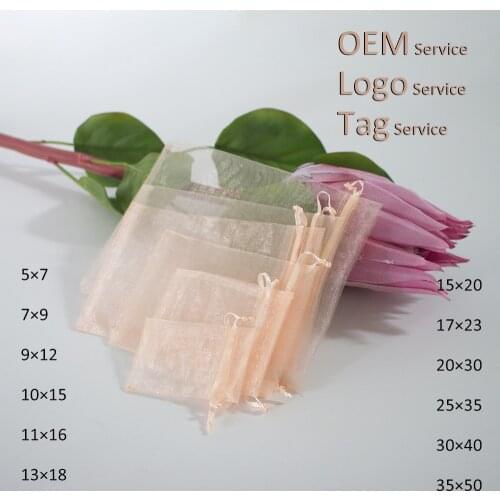 2020 Peach Silk Color Organza Bag 100pcs 5X7 7X9 9X12 10X15 Gift Bag Organza Pouch For Display Jewelry Bag Can Customized LOGO