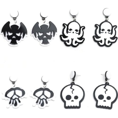 2021 Halloween Skull Earrings Funny Octopus Skeleton Heart Cute Acrylic White Earrings for Women Fashion Jewelry New Wholesale