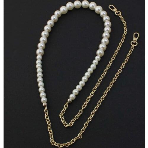 5-10 pieces 120cm women purse decorative long pearls shoulder handle gold chains,ladies elegant new pearl chain handle in hooks