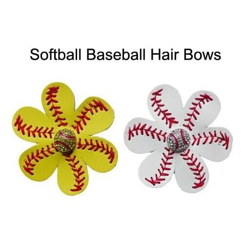 50pcs Softball Flower Accessory and hair clip,softball hair bows,softball hairbow,baseball hairbow
