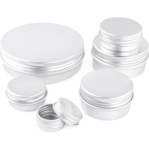 Aluminum Tin 6 Size Empty Round Pot Jar Refillable storage Cosmetic Sample Packaging Containers Screw Cap Creams for Travelling