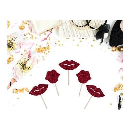 Glitter red Lips wedding birthday cupcake toppers Valentines Day engagement cake decoration doughnut food picks