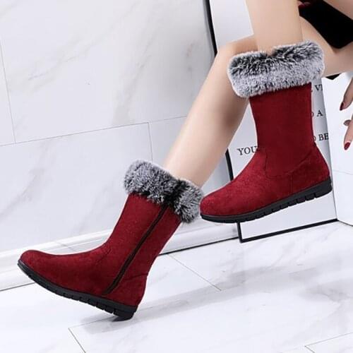 New Snow Boots Women Thicken Long Plush Warm Winter Shoes Woman Comfortable Flat Heels Suede Ankle Boots Faux Fur Botas