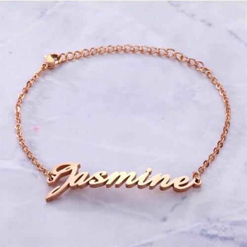Personalized Custom Name Bracelets For Women Stainless Steel Charms Letter Handmade Engraved Handwriting Love Bangle Bracelet