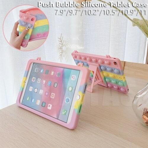 Push Bubble Case For iPad Pro 2020 2019 2018 iPad Air 1 2 Mini 5 4 3 2 1 Relive Stress Toys Silicone Rainbow Tablet Cover