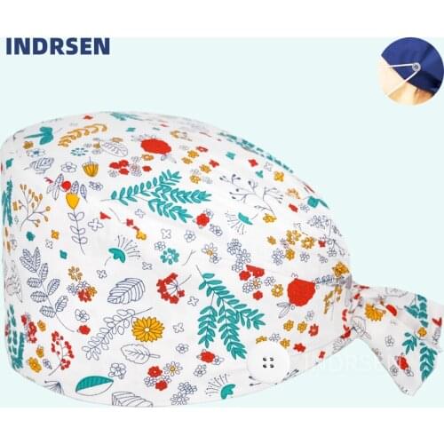 Pure Cotton Surgical Cap Floral Print Nurse Pet Clinic Beauty Salon Dentist Chef Sweatband Women Men One Size Working Scrub Hat