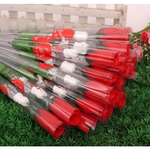 Simulation Rose Flower Single Red Roses Cartoon Bear With a heart-shaped Sticker Valentines Day Gift Mothers Day Gift Wedding