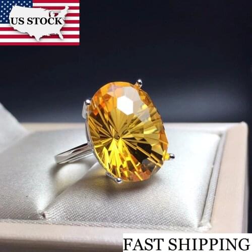 US STOCK Natural Citrine Ring for Wedding, 925 Sterling Silver, 12*16mm Certified Oval Gemstone Engagement Jewelry Women fj209