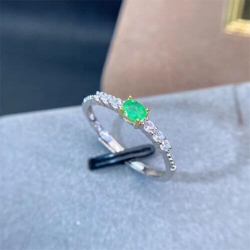 Fine Jewelry Natural Emerald 925 Sterling Silver Luxury Girl New Adjustable Gemstone Ring Support Test