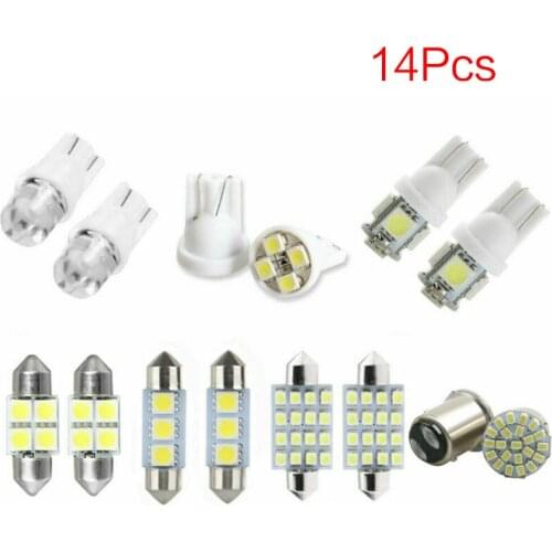 14pcs Set T10 LED White Lighting Canbus Error Free Interior Light Dome License Plate Lamp Bulbs Car Lights Signal Lamp Assembly
