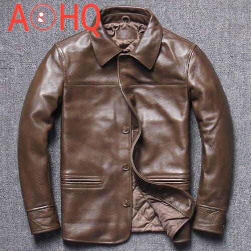 100% Cow Genuine Leather Jacket Men Short Casual Autumn Winter Coat Mens Leather Jackets and Coats Fashion Hommes Veste