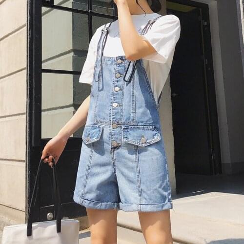 Girls Summer Overalls Shorts Womens Causal College Style Washed Denim Jumpsuit Romper Short Playsuit