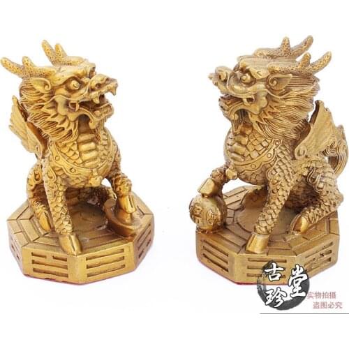 Metallic copper animal the Eight Diagrams Unicorn Copper metal crafts home desktop decor decoration ornaments(A843)