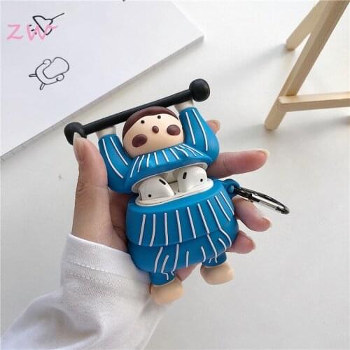 For apple airpods 1 2 cute cartoon 3d weightlifting girl earpods case funny wireless headset cover charging box keyring