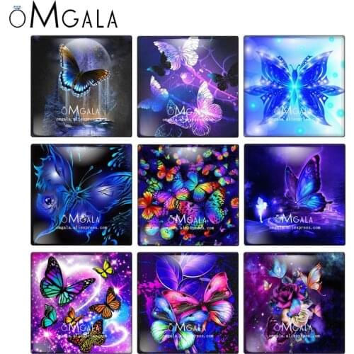 Fahion Magic Butterfly Art Patterns 10pcs 10mm/12mm/20mm/25mm/30mm photo glass cabochon demo flat back Making findings