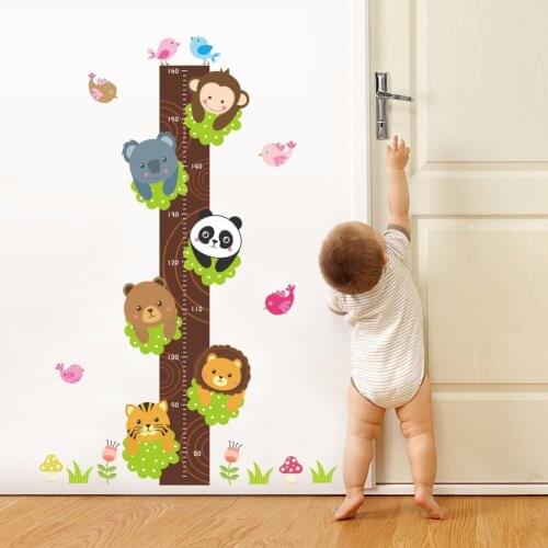 Cartoon Animals Lion Monkey Tiger Panda Height Measure Wall Stickers For Kids Rooms Growth Chart Home Decor Wall Art Diy Poster