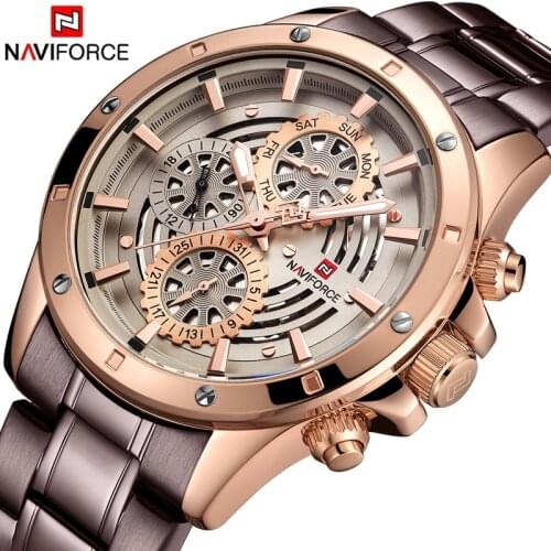 Mens Watches Top Luxury Brand NAVIFORCE Fashion Sports Waterproof 24 Hour Date Clock Men Full Steel Quartz Business Wristwatch