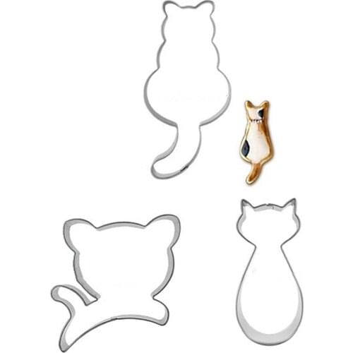 3pcs Kitty Cat Bakeware Set Stainless Steel Cookie Mold Biscuit Stamp Dessert Tools Cake Decorating Pasta French Press Utensils