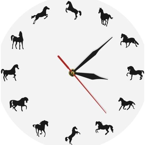 Horse Silhouette Wall Clock Equestrianism Wall Decor Horseman Gift Horse Training Minimalist Design Modern Decorative Wall Cloc