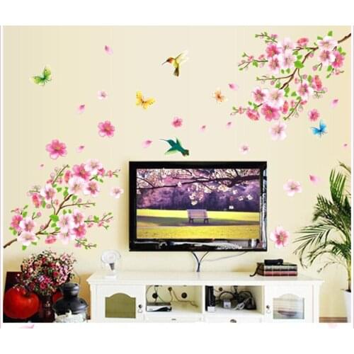 Diy Wall Poster Bedroom for Children Wallstick Pail Packing Sing Bird Blossom Flower Wall Sticker Tv Background Home Decoration