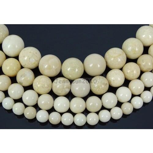 Natural Fossil River Stone Gems Stones Smooth Round Spacer Loose Beads 15.5'' Strand for Jewelry Making Crafts 5 Strands/Pack