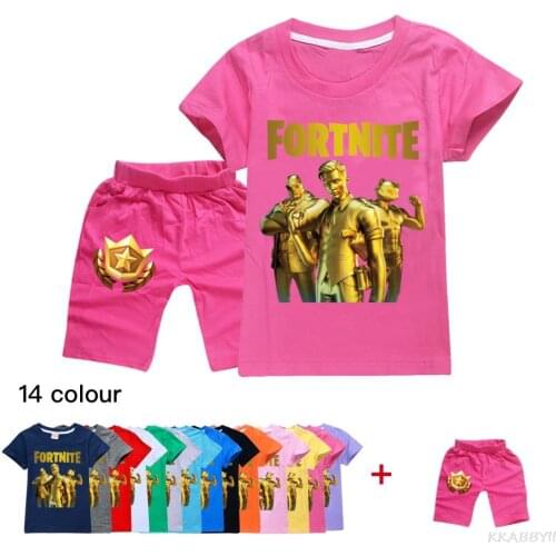 FortnitesNew Fashion Girl Boys Short Sleeve Cartoon T-shirt Tops + Shorts Set Boys Christmas Clothes