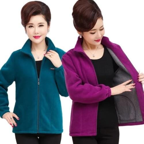 2021 New Autumn Mid-aged Women Fleece Jackets Plus Size 5XL Casual Stand Collar Warm Jacket Zipper Outerwear Mother Winter Coat