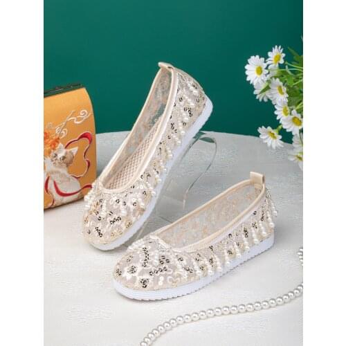 Original Ancient Wind Round Head Mesh Han Clothing Shoes with Antique Flat Bottom Breathable Embroidered Shoes Summer New