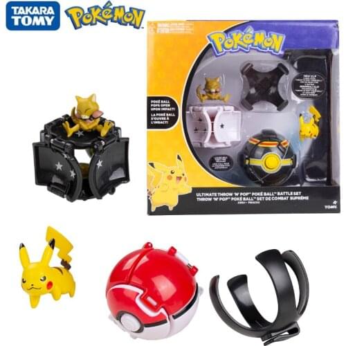 Genuine TOMY Pokemon Pokeball Box Pikachu Abra With Claws Flip Elf Ball Deformation Toys Anime Figure Dolls Model US Version