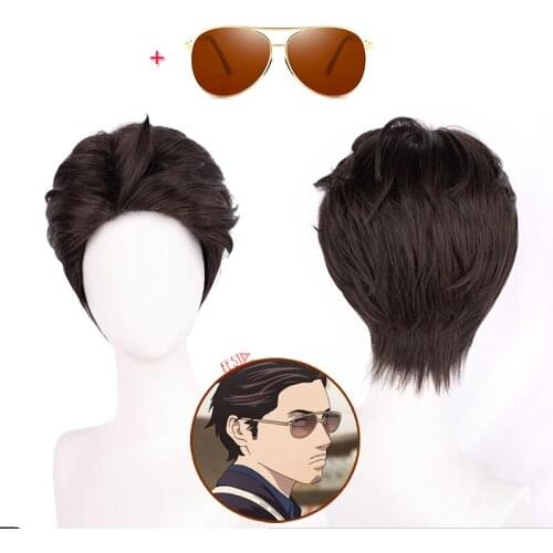 Anime The Way of The Househusband Tatsu Cosplay Wig Short Black Brown Wig Sunglasses Gokushufudo The Immortal Dragon + Wig Cap