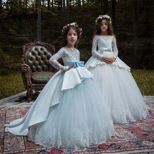 Princess Long Sleeve Flower Girl Dresses Pageant Dresses For Girls Vestido Daminha Vestidos De Comunion Kids Evening Party Gown