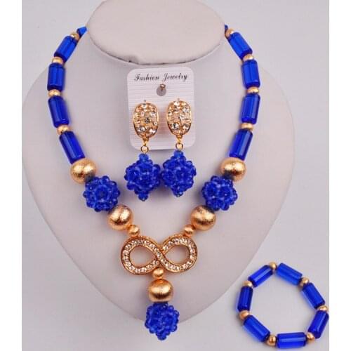 Latest Blue Costume Necklace African Set Crystal Bead Nigerian Beads Jewelry Set SZQ-03