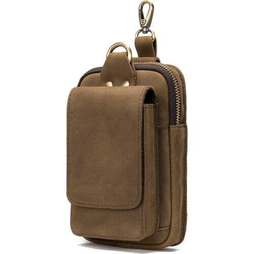 Waist Bag Genuine Leather Mens Cellphone Wallet Male Purse Waist Pack Phone Pouch Bags Belt Bag Loop Holster Case