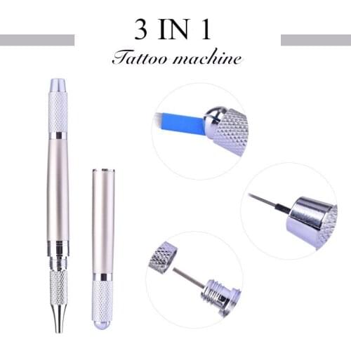 3 in 1 Permanent Makeup Manual Pen for 3D Eyebrow Embroidery Microblading Hand Tools Tebori Silver tattoo Pen