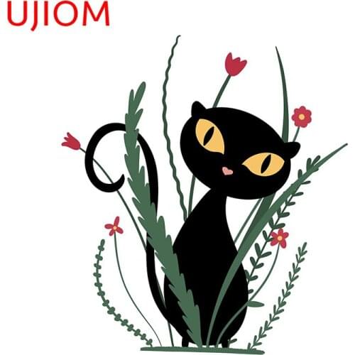 UJIOM Cute Black Cat Childrens Bedroom Decor Wall Stickers Cartoon Anime Refrigerator Computer Decor Poster Decals