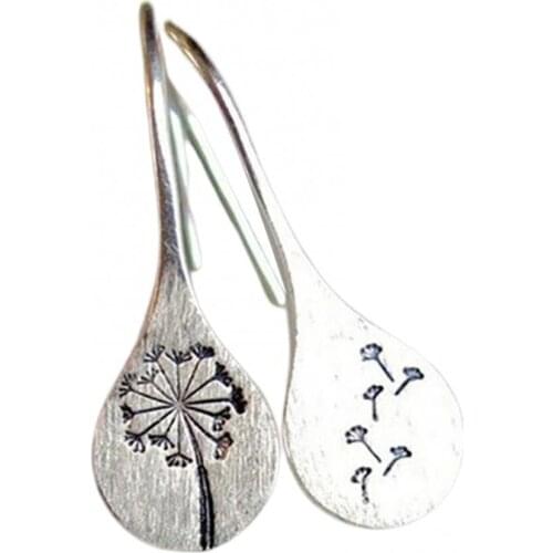 Retro Dandelion Flower Engraved Earrings Simple Ear Studs Hook Jewelry Gift