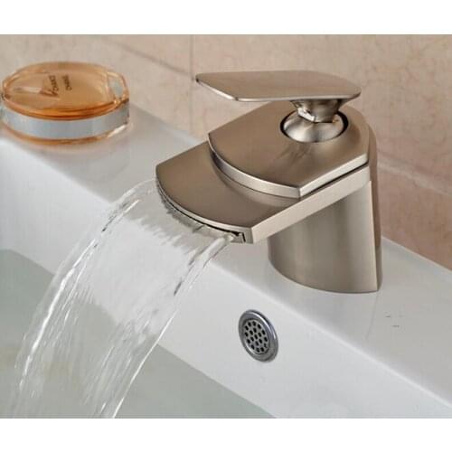 Vidric Waterfall single handle short basin faucet bathroom Nickel Brushed mixer tap hot and cold water deck mounted faucets