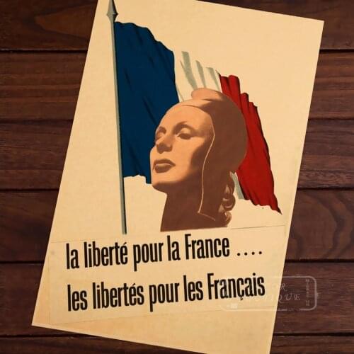 Free of French Long Live France WW2 Freedom Fight Vintage Kraft Decorative Poster DIY Wall Canvas Sticker Home Bar Decor Gift