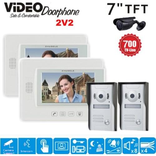 ZHUDELE Waterproof Doorphone/Doorbell Video Door Phone intercom 2 X 7 Inch Intercom Monitor And 2 Camera with Doorbell
