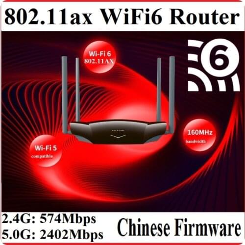 Chin-Firmware, 4 Antennas WiFi6 Wireless Router 802.11AX Double bands 2.4GHz 574M + 5GHz 2402M, 4 Gigabit ports, AX3000 Wi-Fi 6
