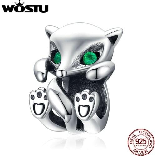 WOSTU 2019 Design Gennuie 925 Sterling Silver Cute Little Fox Beads Charms Fit Bracelet & Necklace DIY Jewelry Making CQC1290