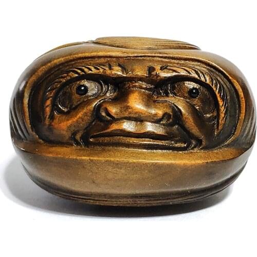 Y6436 - 1.8" Hand Carved Boxwood Netsuke : Damo Mask