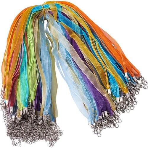100pcs Mixed Color Multi-Strand Necklace Jewelry Making with 2/3 Loops Waxed Cord Organza Ribbon Lobster Claw Clasps, 17"-17.7"