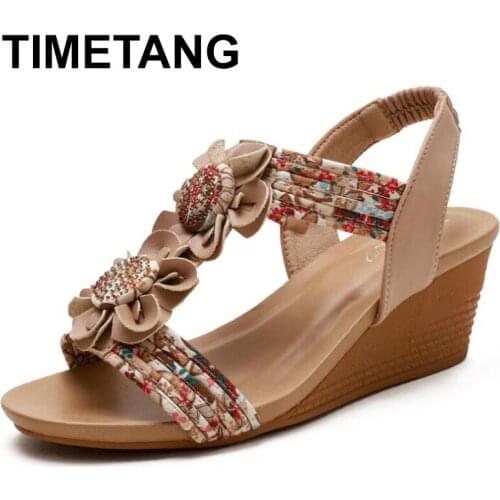 TIMETANG Women Sandals New 2021 Open Toe 5cm Wedge Heels Zip Soft Bohemian Slip-On Stylish Luxury Big Size 36-42 Casual