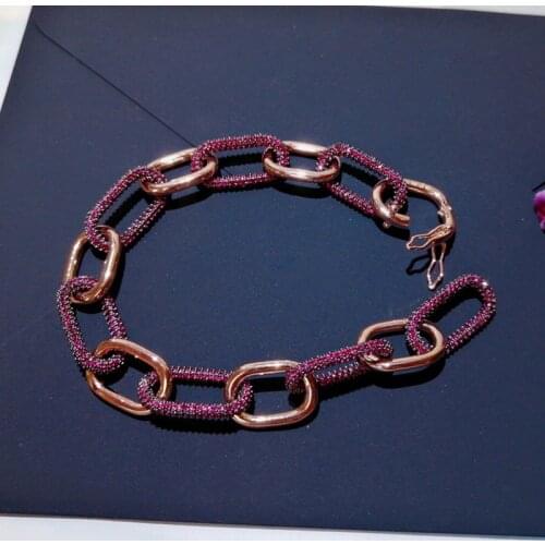 SLJELY High Quality Luxury 925 Sterling Silver Burgundy Red Cubic Zirconia and Pink Link Chains Bracelet for Women Brand Jewelry