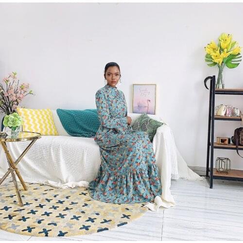 New Women Muslim Maxi Dress Jilbab Abaya Gown Dubai Floral Printed Belt Arab Middle East Dress Islamic Clothing Ramadan Fashion
