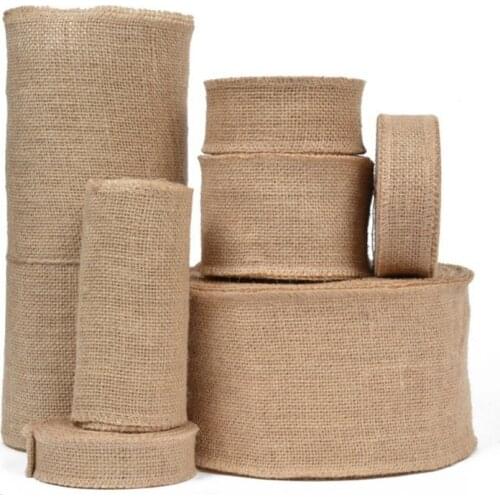 10Meter Ribbon Roll Burlap Table Runners 4Size 5cm/10cm/15cm/30cm Natural Jute Hessian Wedding Party Chair Bands Vintage Home