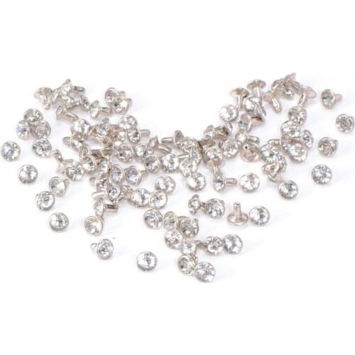 100pcs 7mm White Crystal Rhinestone Diamante Studs DIY Punk Rock Leathercraft Metal Rivets Spikes